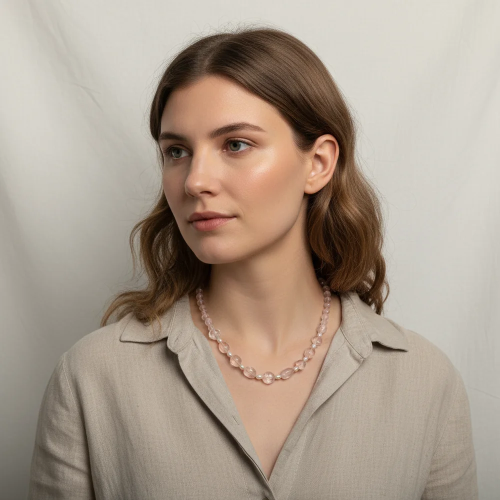 Rose Quartz & Pearl Muse Necklace